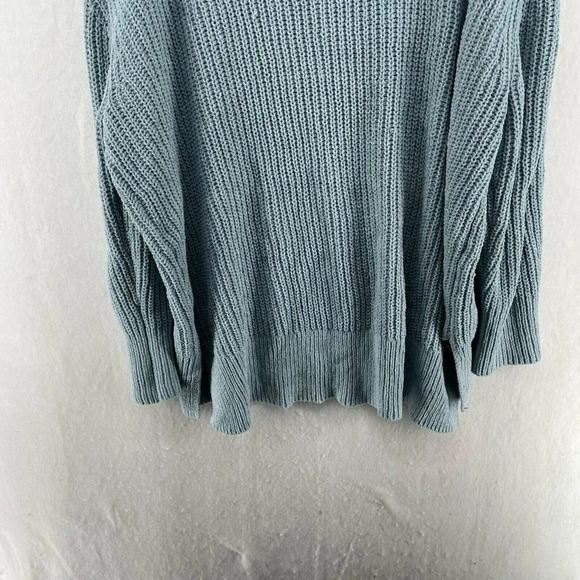 So. Pullover Sweater Women's XL Blue Eyelet V-Neck Ribbed Cable Knit Stretch - Picture 8 of 11